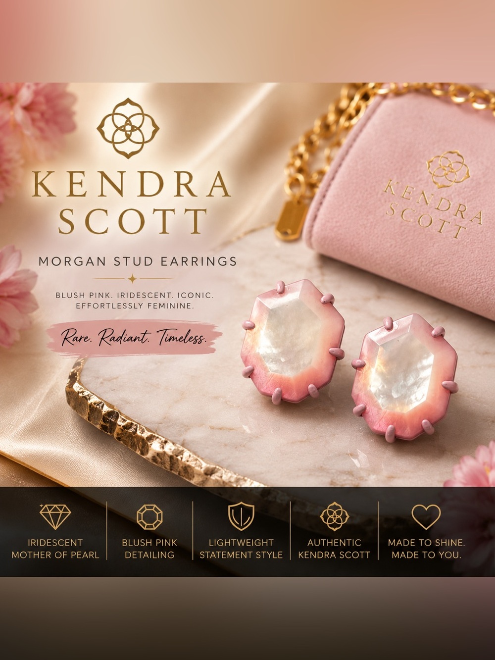 Kendra Scott Morgan Studs | Blush Pink & Iridescent MOP | Rare Feminine Luxe